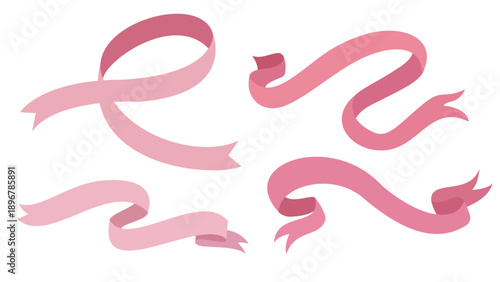 vector set of flowing pink ribbon banners in various styles