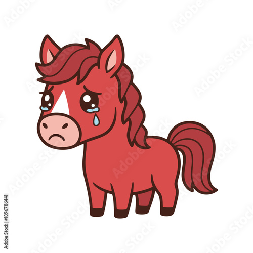 Cute Sad Red Horse Crying Vector Illustration