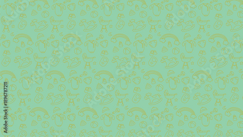 newborn baby thing theme pastel color outline drawing doodle style seamless pattern. for Background, fabric or textile motifs, gift wrap paper, print and packaging. 