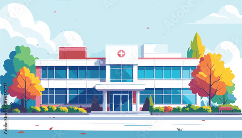 vector Modern Hospital Building Exterior Illustration