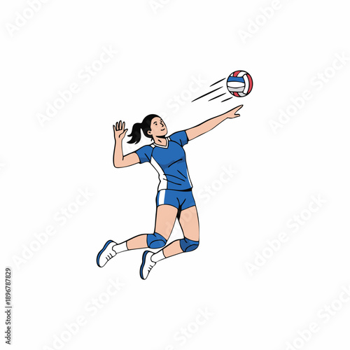 International Women's Day Volleyball Player Jumping and Hitting the Ball Illustration