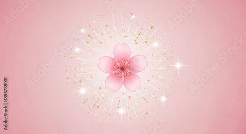 Delicate pink flower with sparkling white highlights on soft pastel background symbolizing beauty and serenity in a minimalist floral design
