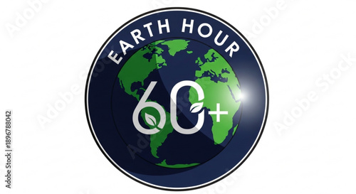 Earth hour 60 logo with green globe on dark blue background symbolizing environmental awareness and sustainability