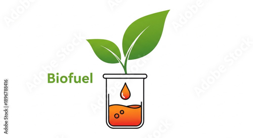 Biofuel concept with plant growing from beaker.