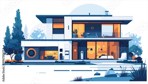 vector Modern Two Story House Exterior Illustration