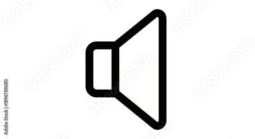 Minimalist black outline speaker icon on white background. Digital volume control symbol for multimedia audio interface UI/UX design.