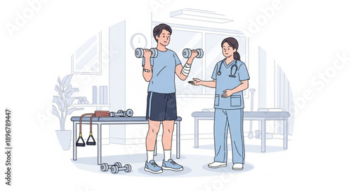 Man and woman lifting dumbbells together.