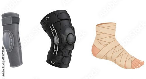 Knee and ankle support braces isolated on transparent background.