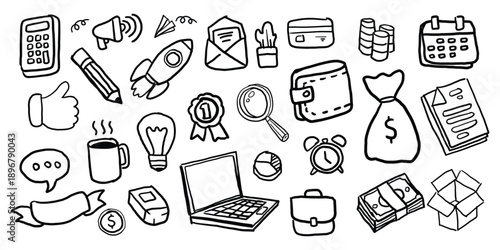 business stuff doodle style flat vector illustration design