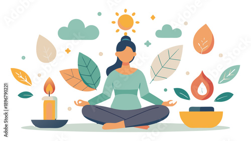 Young Woman Meditating in Lotus Pose for Mental Wellness and Mindfulness Illustration