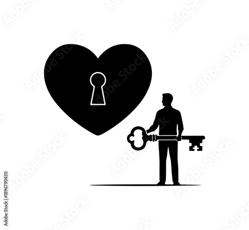 Silhouette Unlocking Love Heart with Key
