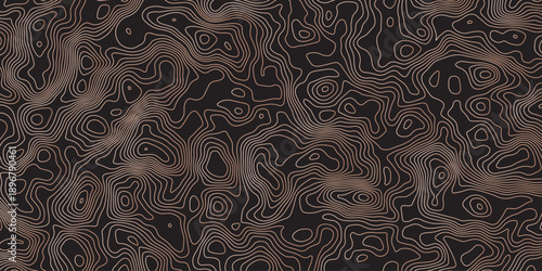 Abstract topographic waves in earthy brown tones, flowing contour lines like liquid wood grain, organic patterns, modern minimalist texture, calm yet hypnotic design.