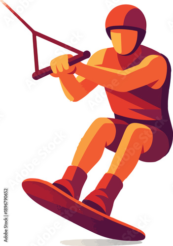 Wakeboarder holding tow rope on white background wakeboarding