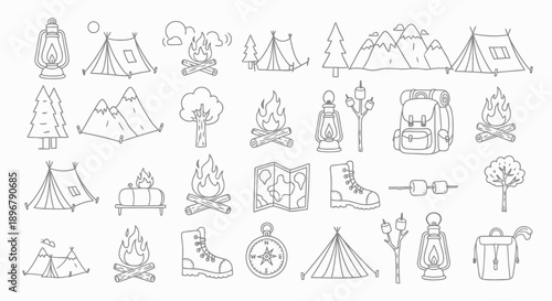 Camping and Outdoor Adventure Icons Collection.