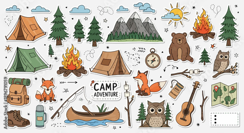 Camping Adventure Elements Collection Outdoor Recreation Theme.