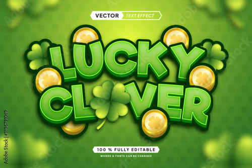 Text effect editable lucky clover 3d gaming cartoon font style