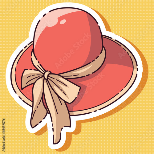 Charming Pink Sun Hat with Ribbon Bow Vector Art