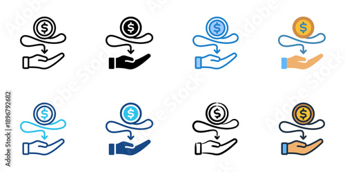Revenue Stream icons set multiple style collection. Editable stroke 
