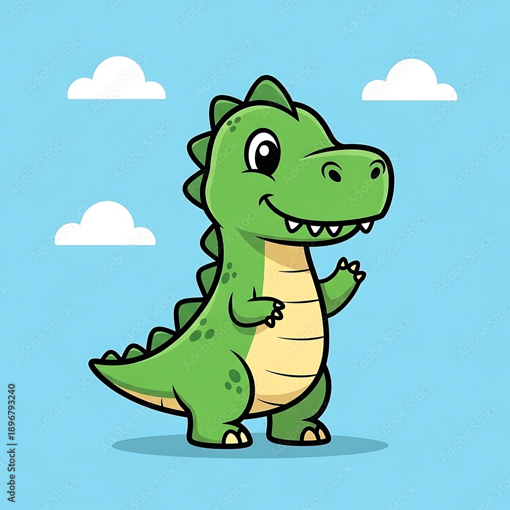 Fototapeta premium Cartoon Green Dinosaur Character Standing.