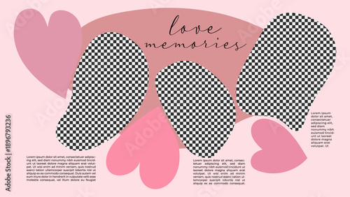 Modern Romantic Photo Collage Social Media Post Mockup Template Multiple Photo Frames Pastel Colorful Background. Abstract Heart Hand Drawn Organic Shapes and Copy Space Area