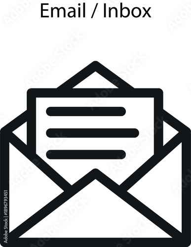 Email Inbox Single Line Icon – Mail Notification and Message Management Symbol, Modern Outline Vector Illustration