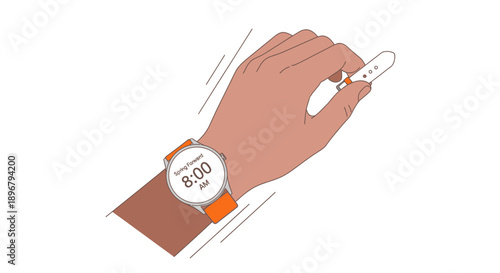 Hand adjusting wrist watch displaying "Spring Forward" for Daylight Saving Time (DST) change. Seasonal time shift illustration on white.