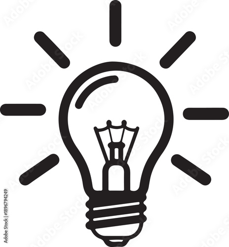 Black and white of a light bulb with radiating lines idea innovation inspiration creativity