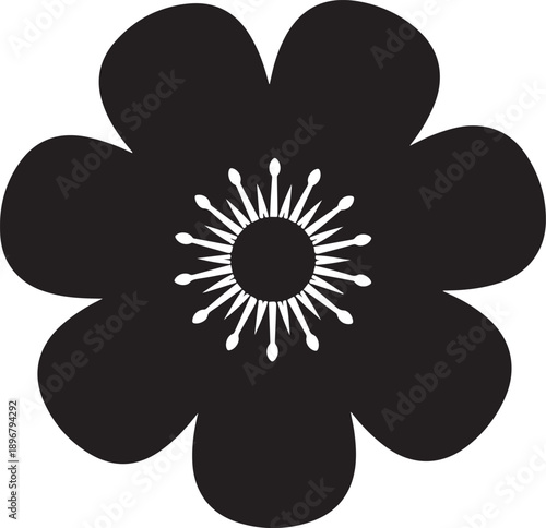 Black and white stylized flower with radiating center simple