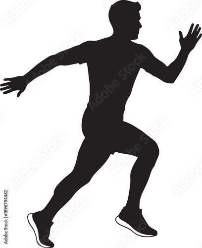 Black silhouette of a male runner in motion on a white background running