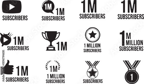 Collection of black and white celebrating one million subscribers with various symbols 1 million subscribers