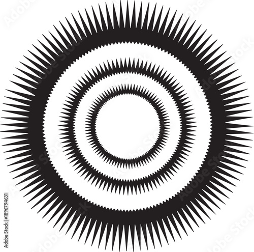 Concentric black spiky starburst shapes on white background abstract geometric pattern