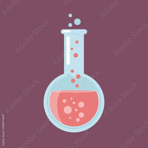 Colorful laboratory flask with bubbling liquid, set against a purple background, ideal for science themes