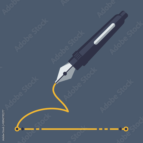 Elegant fountain pen poised to write on a dark background, symbolizing creativity