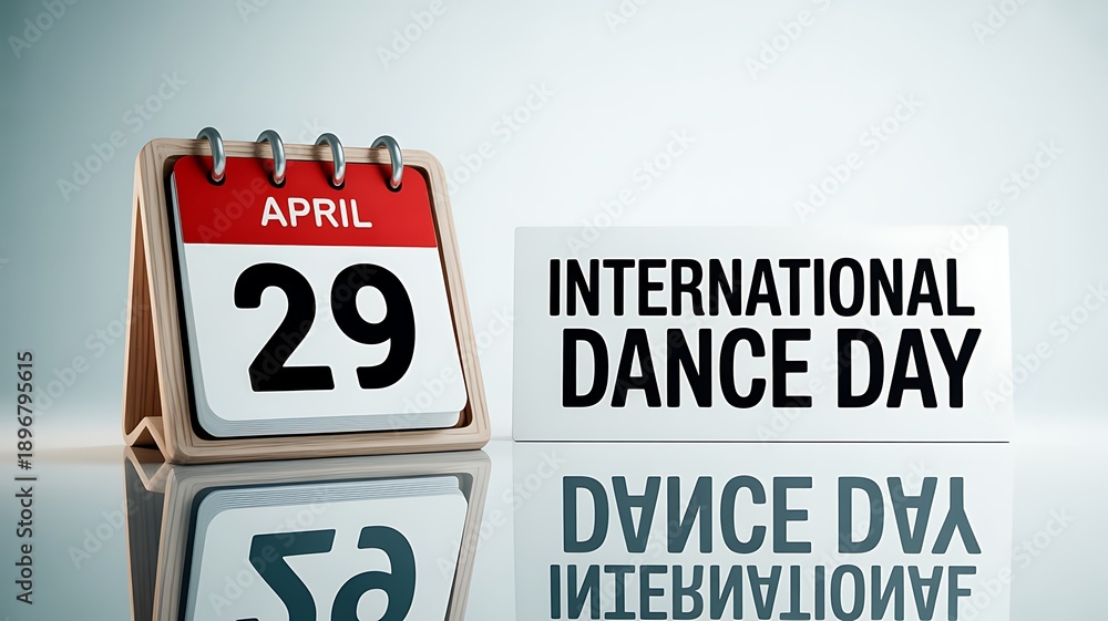 Fototapeta premium Celebrating international dance day on april 29, highlighted by a calendar and sign on a reflective surface.