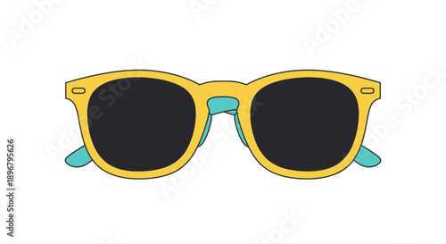 Bright yellow sunglasses with turquoise accents against a plain white background