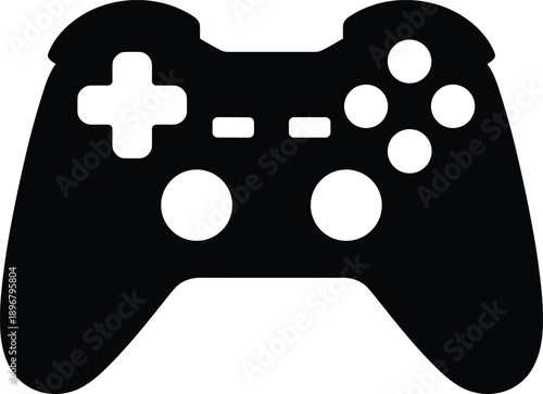 Silhouette of video game controller with buttons, analog sticks, and directional pad, representing console gaming hardware, entertainment technology, and modern interactive design illustration