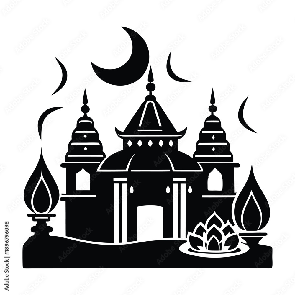 Fototapeta premium Maha Shivratri Temple Silhouette Vector 