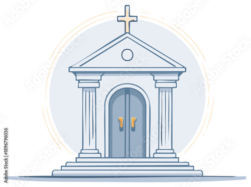 Church Facade Illustration of a Minimalist Religious Building with Cross