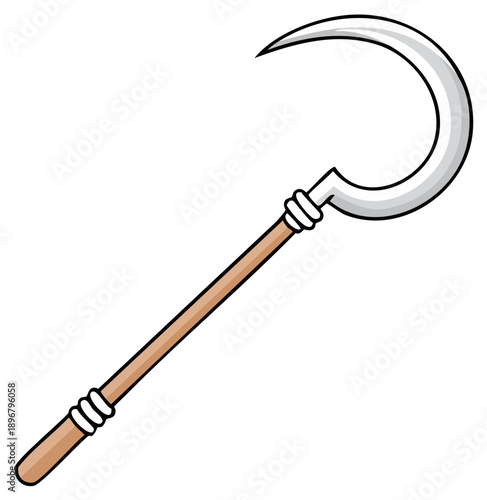 Silver Kusarigama Illustration Hand-Drawn Anime Style Japanese Chain Scythe Weapon