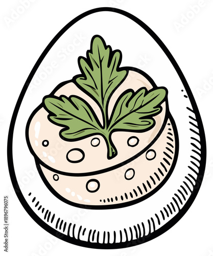 Delicious deviled egg halves decorated with fresh green parsley and seasoning