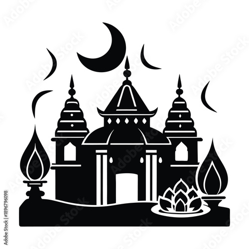 Maha Shivratri Temple Silhouette Vector 