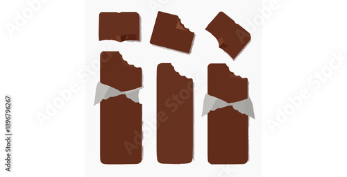 Chocolate bars with bites taken vector illustration set showing sweet snack treats