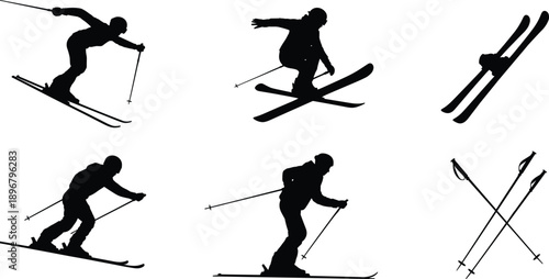 Silhouettes of castles with towers, turrets, flags, and arched windows, representing medieval architecture, fairy tale fantasy, and creative storytelling themes for illustration and design concepts