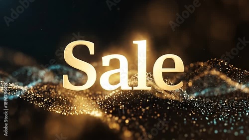 Luxury Sale Text Animation On Dark Abstract Background With Golden And Teal Glowing Particles, Cinematic Premium Promo 4k Loop