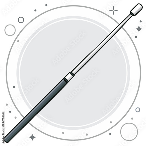 Telescopic pointer inside circle. Telescoping baton for presentations or lectures. Pointer for education or teaching activities.