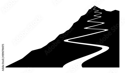 Mountain Road Silhouette Vector Art - Winding Pathway on Cliff