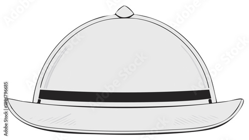 Illustration of pith helmet style headwear associated with exploration or safari