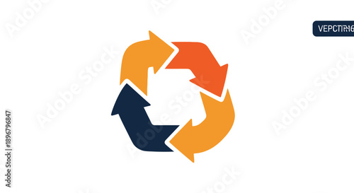 Three-Step Circular Arrow Icon Representing a Continuous Workflow Process, Business Loop, Renewal, or Rotation Diagram in Modern Corporate Colors