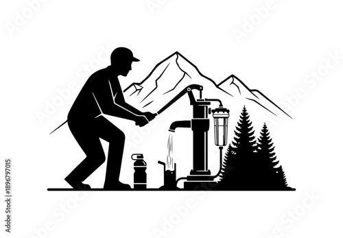 Mountaineer Refueling at Base Camp - Outdoor Adventure Silhouette