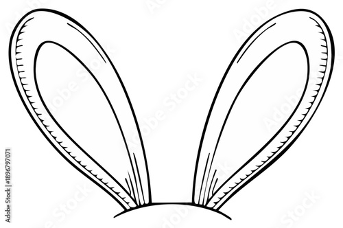 Simple Line Art Black and White Bunny Ears Costume Accessory